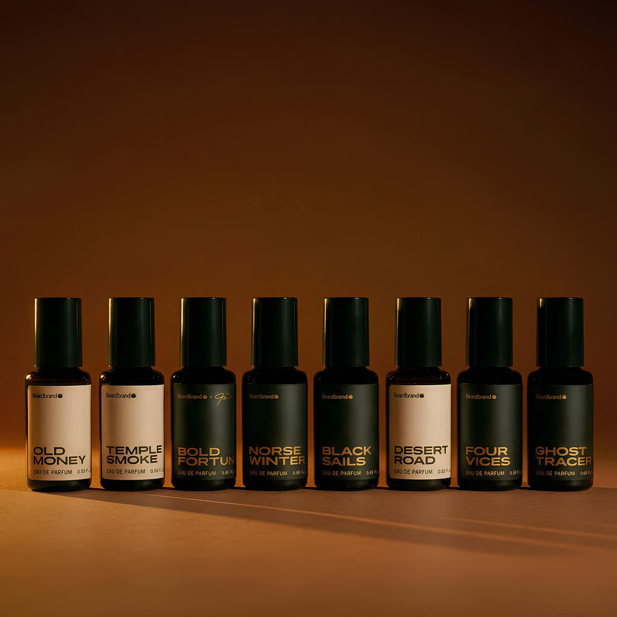 Eight Beardbrand eau de parfum bottles